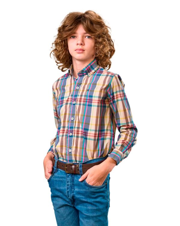 CAMISA JR SPORT CUADROS 100% ALG UNICO