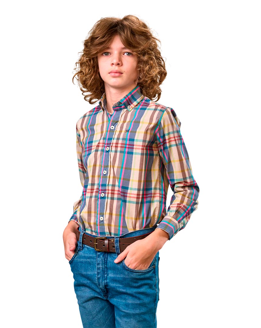 CAMISA JR SPORT CUADROS 100% ALG UNICO