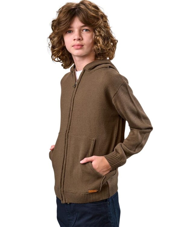 SWEATER CARDIGAN CON CAPUCHA