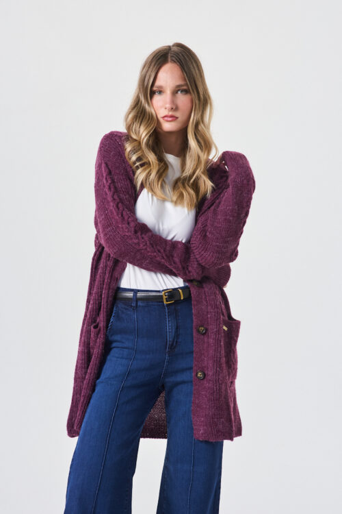 SWEATER CARDIGAN LARGO CON BOLSILLOS