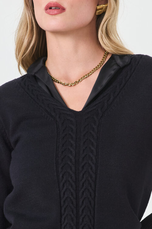 SWEATER ESCOTE V TRENZA DELANTERO