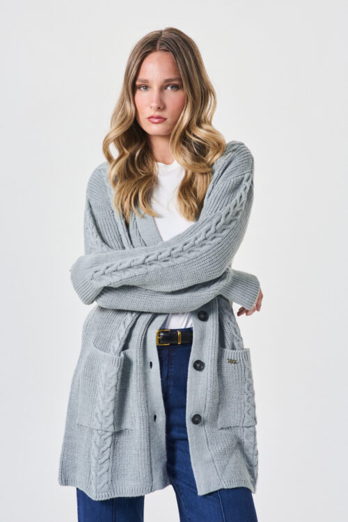 SWEATER CARDIGAN LARGO CON BOLSILLOS