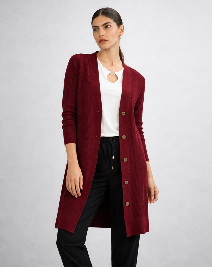 SWEATER CARDIGAN PUNTO JERSEY LARGO - Imagen 2