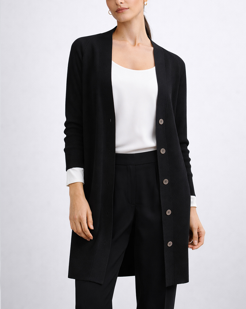 SWEATER CARDIGAN PUNTO JERSEY LARGO - Imagen 3