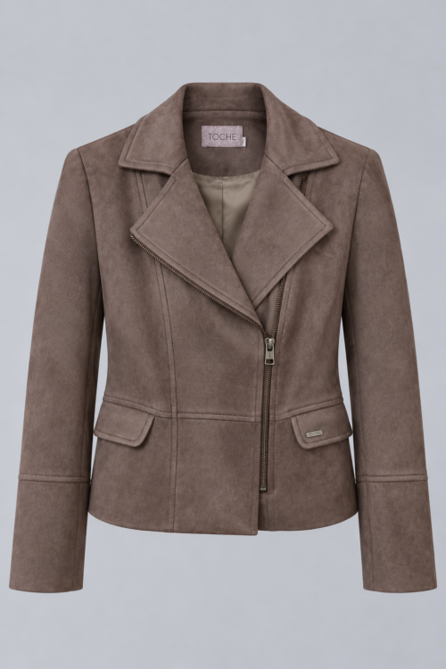CAMPERA CRUZADA EN SUEDE CON BOLSILLOS