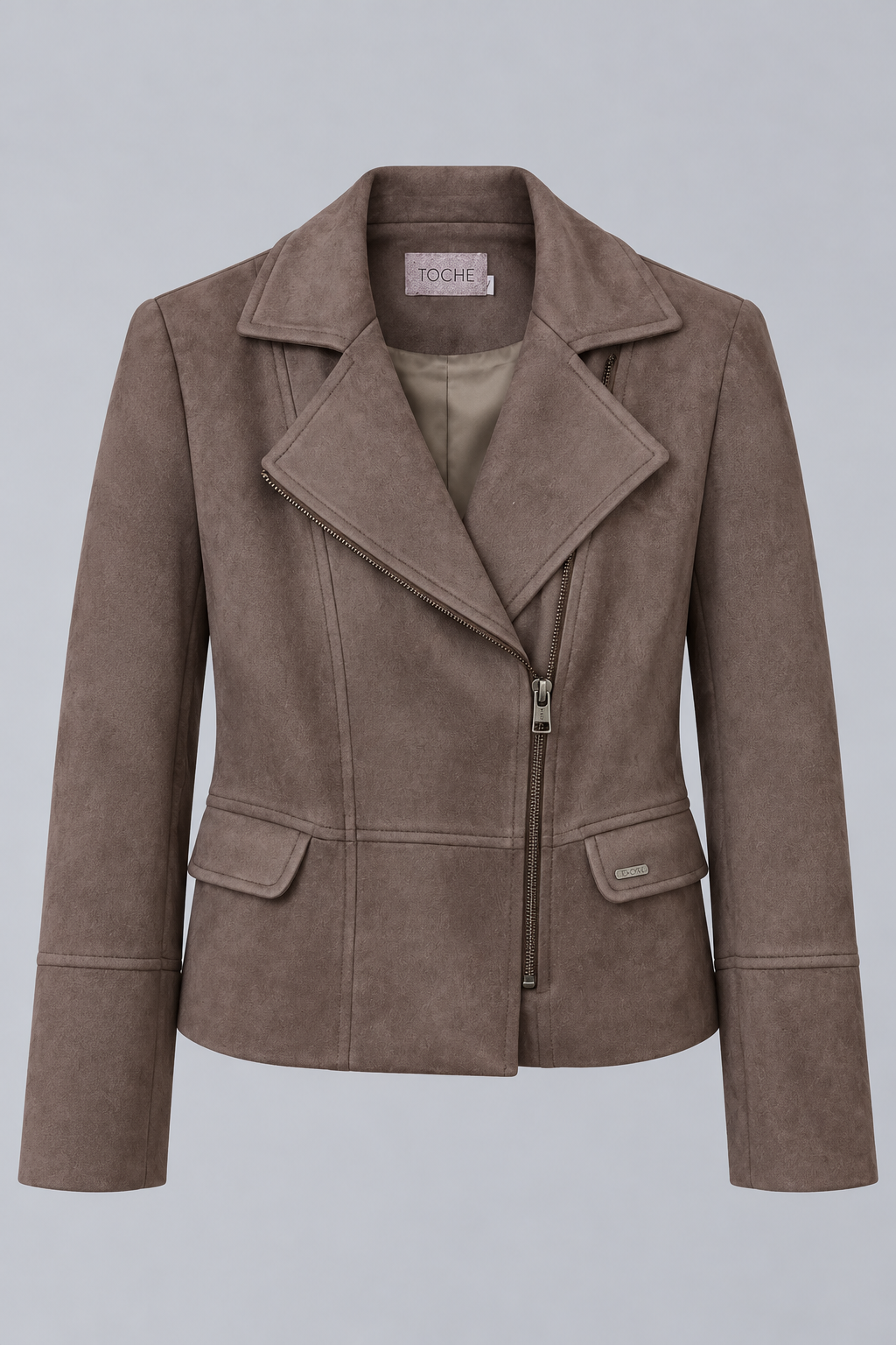 CAMPERA CRUZADA EN SUEDE CON BOLSILLOS