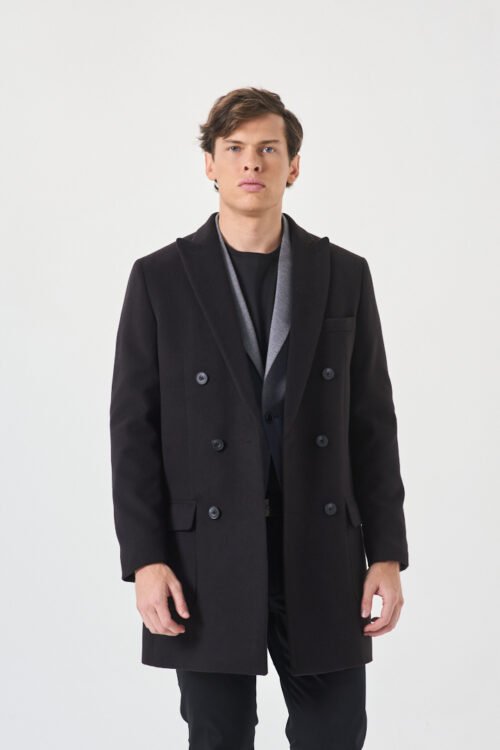 SOBRETODO CRUZADO PAÑO BOLS. PLAQUE NEGRO