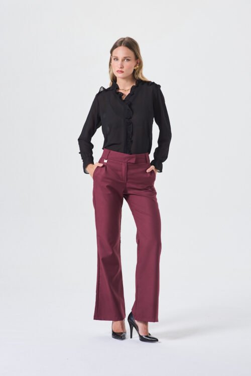 PANTALÓN SASTRERO CINTURA CRUZADA BORDO