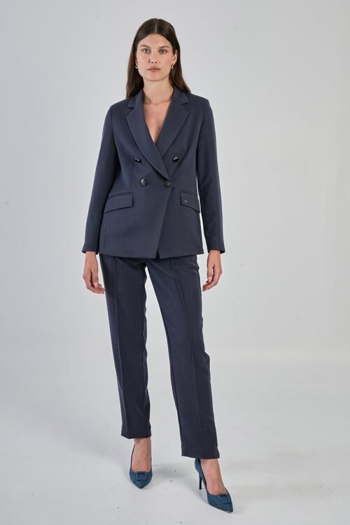 SACO SASTRERO CRUZADO LARGO GRIS