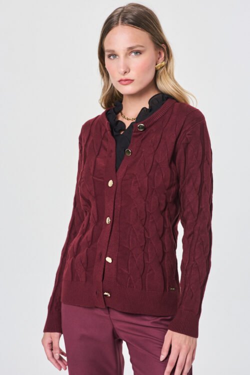 SWEATER CARDIGAN CORTO TRENZA BORDO