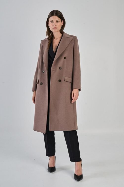 SOBRETODO CRUZADO EN PAÑO LARGO TOSTADO