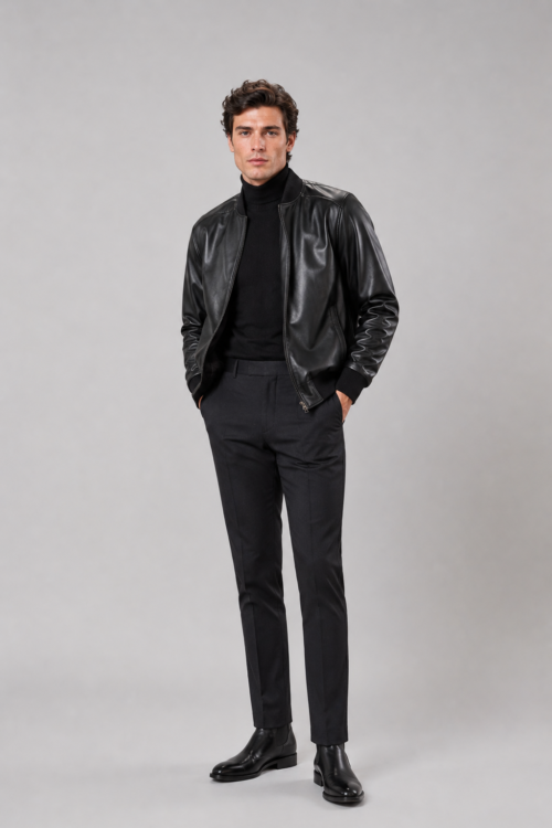 BOMBER CUERO PU CUELLO Y PUÑO EN RIB