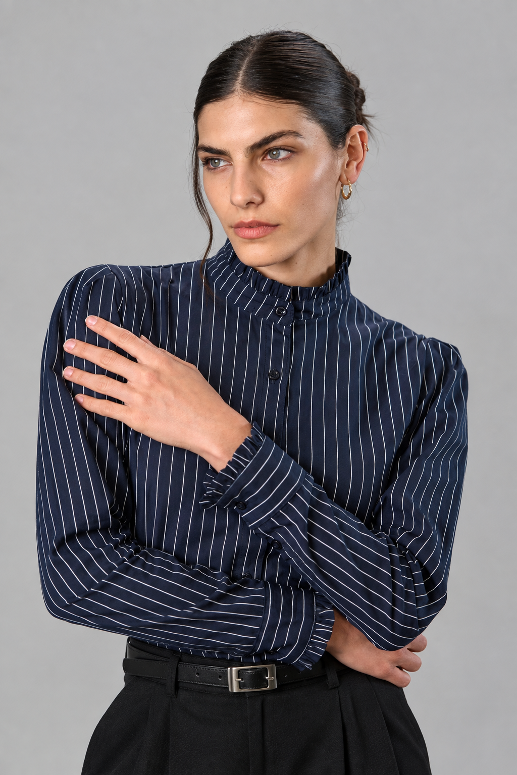 CAMISA RAYADA CUELLO MAO - Imagen 2