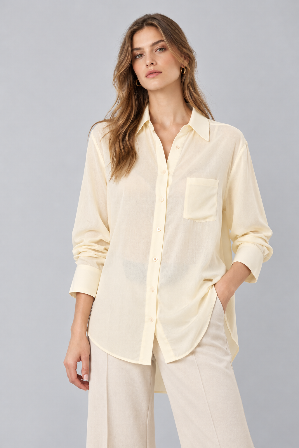 CAMISA OVERSIZE VOILE LISO - Imagen 2