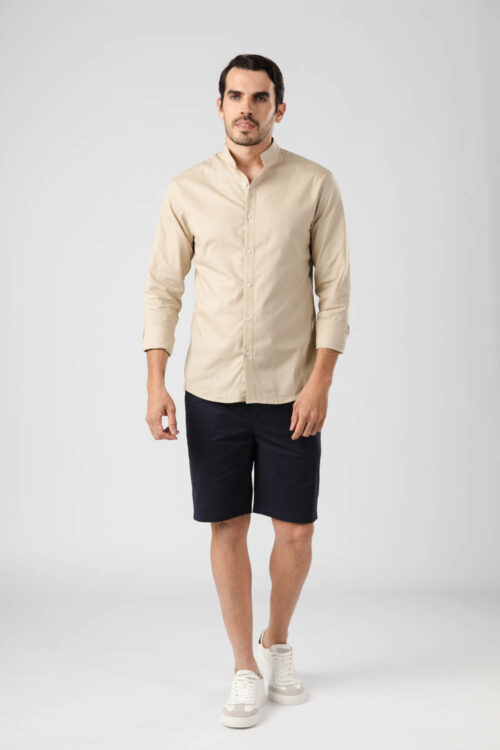 CAMISA SLIM FIT CUELLO MAO ALG Y LINO