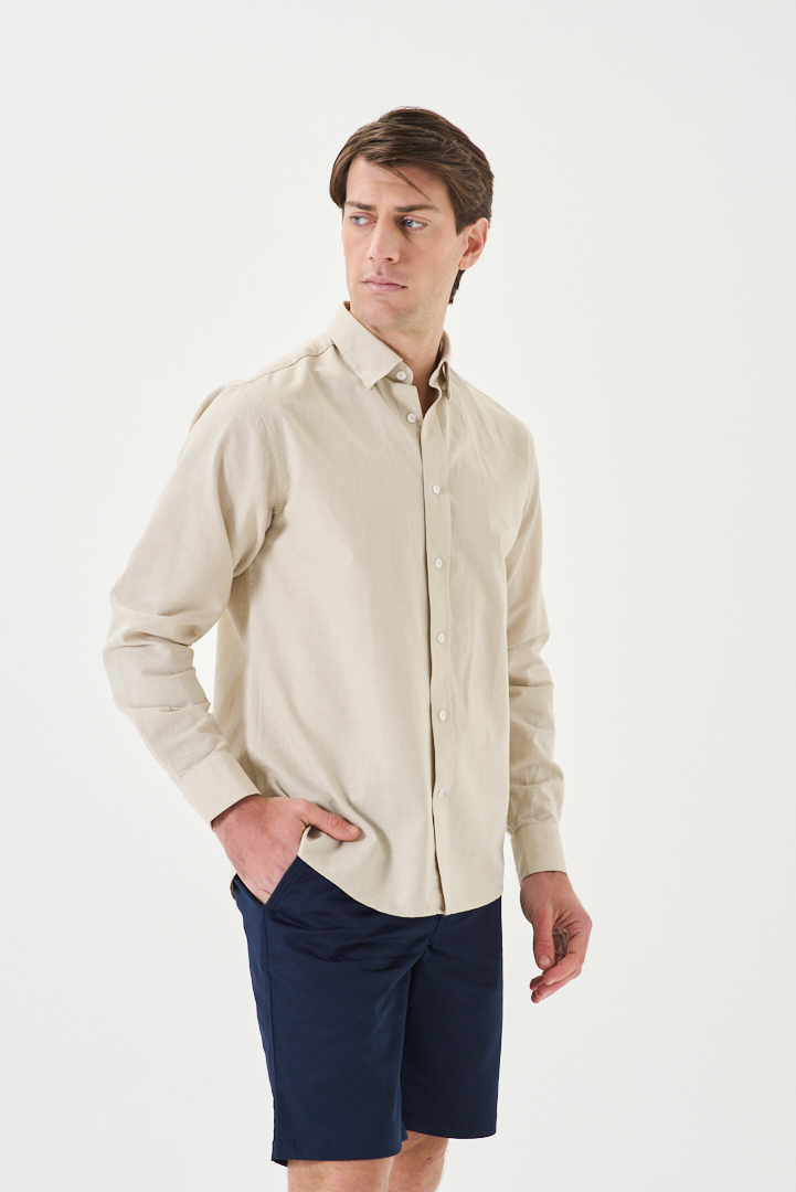 CAMISA SPORT BUTTON DOWN Regular Manga larga Lino-Alg - Imagen 4