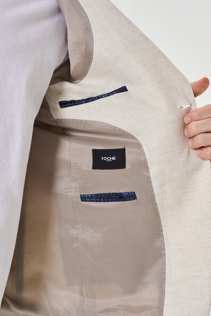 SACO DE LINO REGULAR FIT CON PESPUNTE EN SOLAPA - Imagen 3