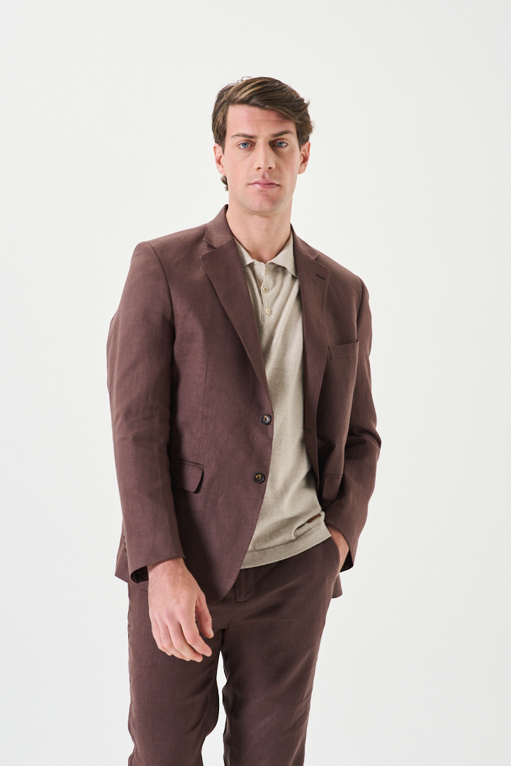 SACO DE LINO REGULAR FIT CON PESPUNTE EN SOLAPA - Imagen 4