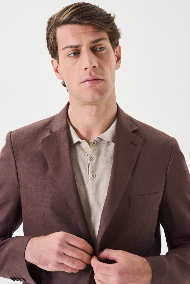 SACO DE LINO REGULAR FIT CON PESPUNTE EN SOLAPA - Imagen 5