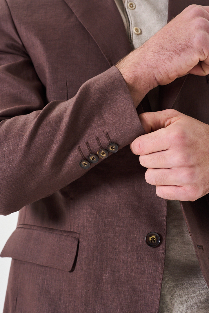 SACO DE LINO REGULAR FIT CON PESPUNTE EN SOLAPA - Imagen 6