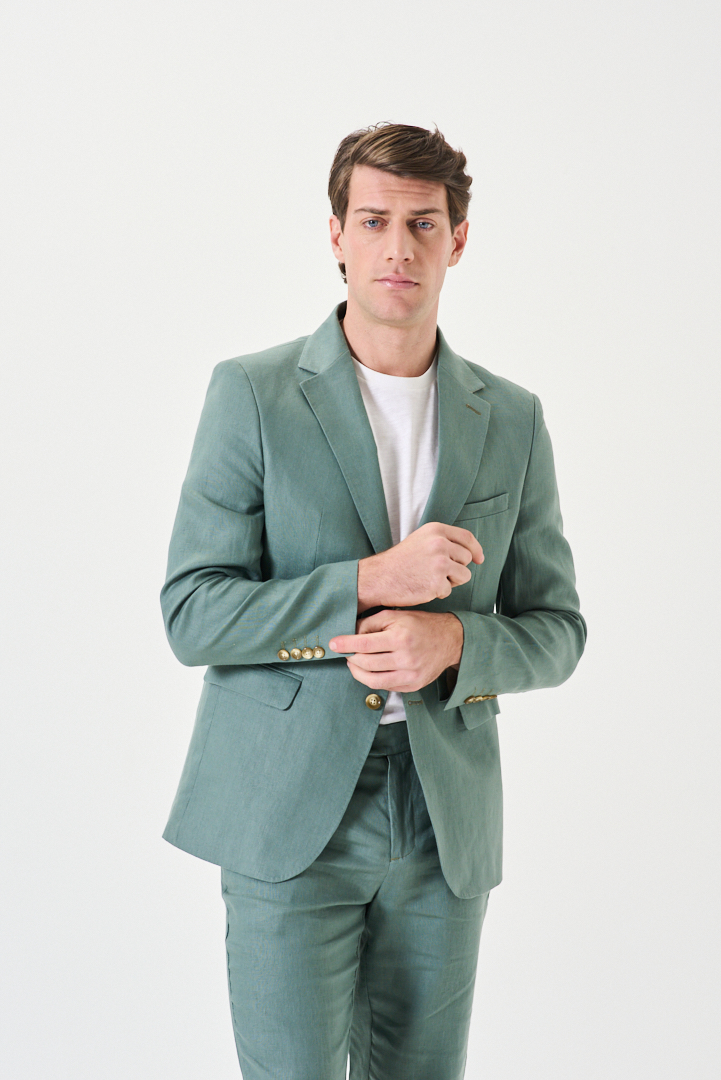 SACO DE LINO REGULAR FIT CON PESPUNTE EN SOLAPA - Imagen 8