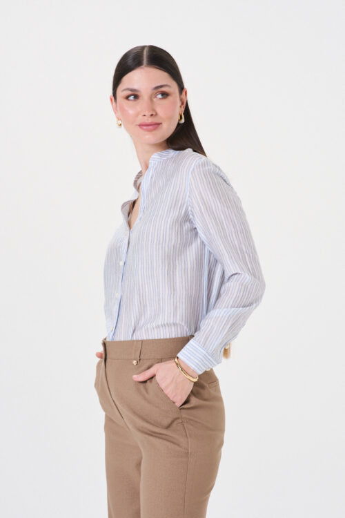CAMISA DE TENCEL CUELLO MAO RAYAS