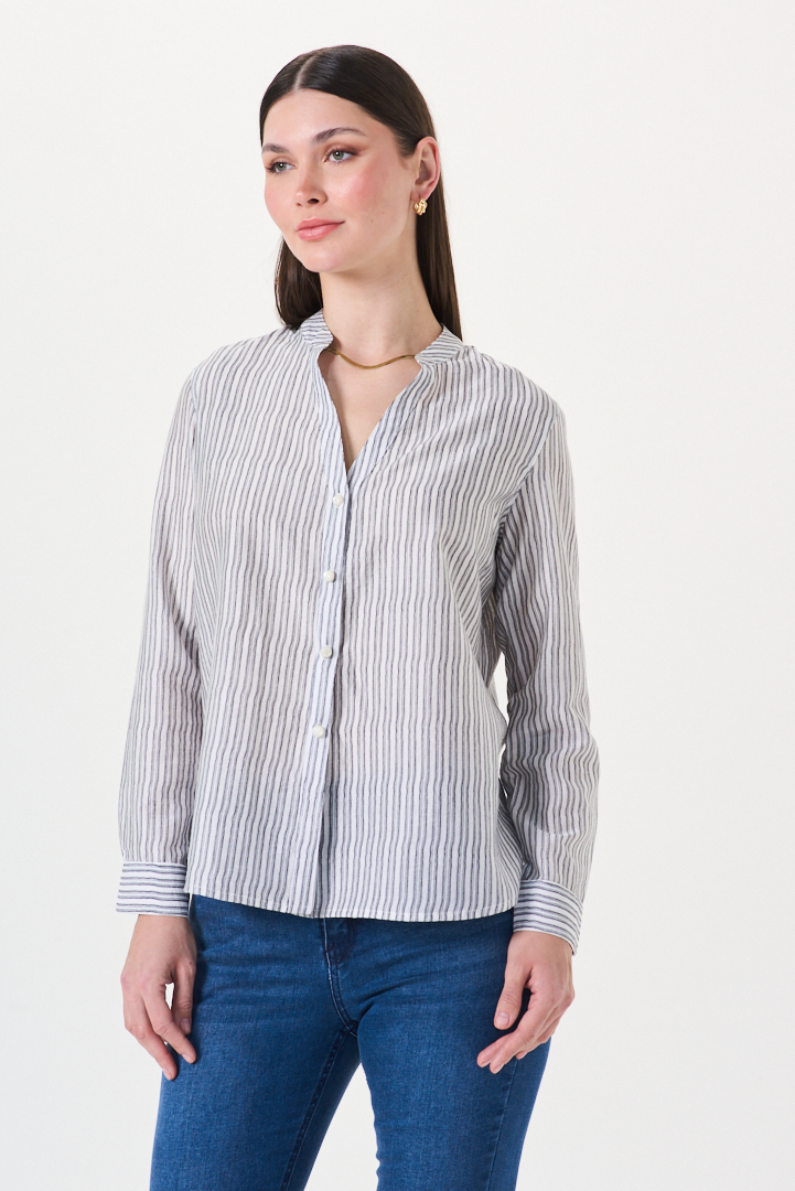 CAMISA DE TENCEL CUELLO MAO RAYAS - Imagen 4