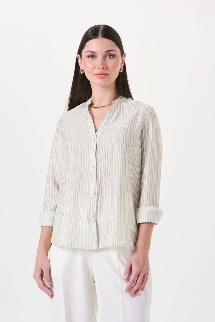 CAMISA DE TENCEL CUELLO MAO RAYAS - Imagen 6