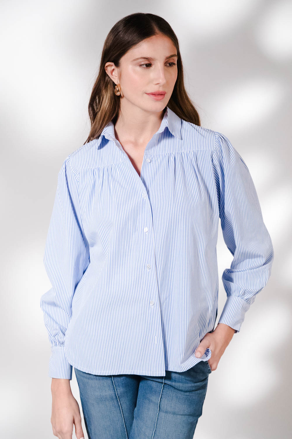 CAMISA RAYADA CON CANESU DRAPEADO - Imagen 2